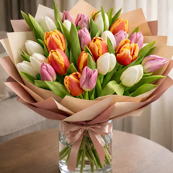 Римские каникулы- букет из разноцветных тюльпанов